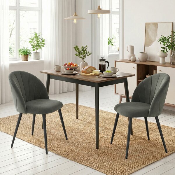HOMCOM Set 2 Sedie da Pranzo Imbottite con Schienale a Conchiglia in Velluto, 52x55x79 cm, Grigio | Aosom Italy