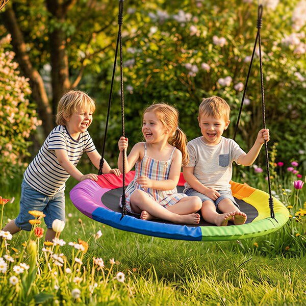 AIYAPLAY Altalena Nido per Bambini 3-8 Anni con Corde e Cinghie, in PE e Tessuto Oxford, 100x100x180 cm, Multicolore | Aosom Italy