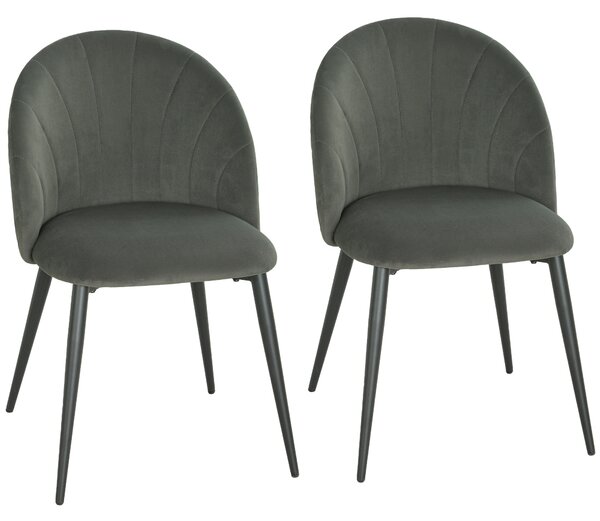HOMCOM Set 2 Sedie da Pranzo Imbottite con Schienale a Conchiglia in Velluto, 52x55x79 cm, Grigio | Aosom Italy