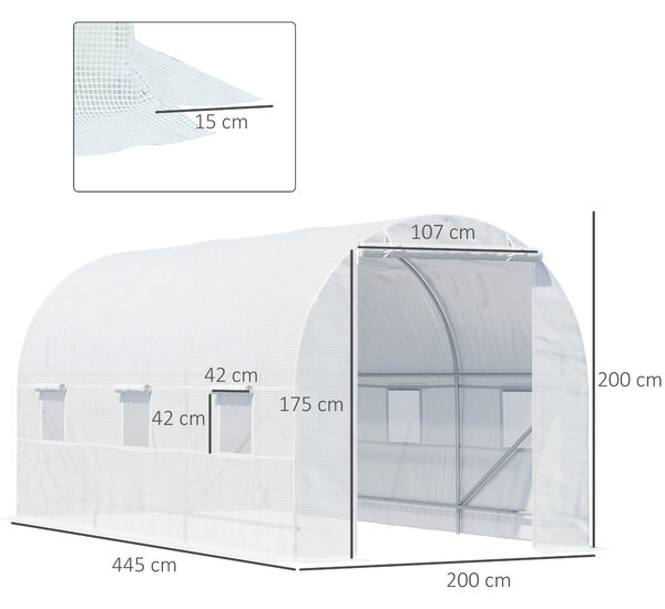 Outsunny Serra da Giardino a Tunnel Per Piante in PE con Tubi in Ferro, 450 x 200 x 200cm Bianco|Aosom