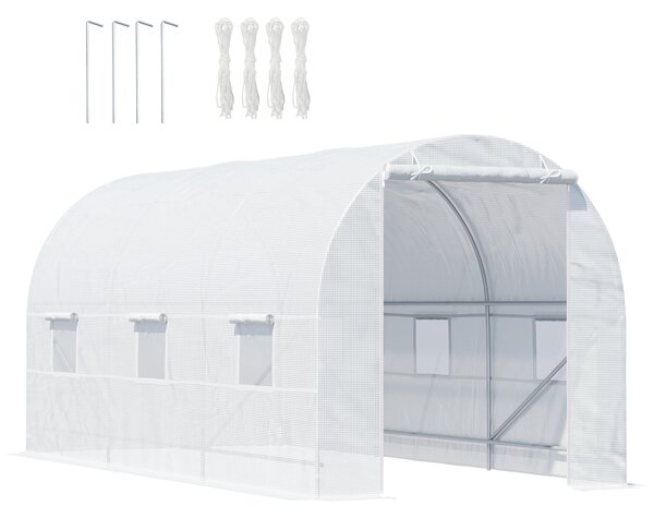 Outsunny Serra da Giardino a Tunnel Per Piante in PE con Tubi in Ferro, 450 x 200 x 200cm Bianco|Aosom