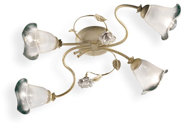 Plafoniera Classica Siena Metallo E Ceramica Bianco Sfumato Oro 4 Luci E14