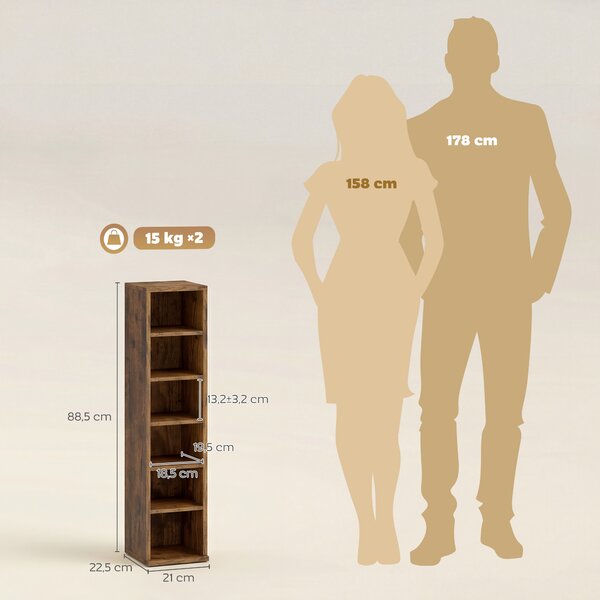 HOMCOM Set 2 Mobili Porta CD con Ripiani Regolabili per 204 CD in Legno, 21x22.5x88.5 cm, Marrone Rustico | Aosom Italy