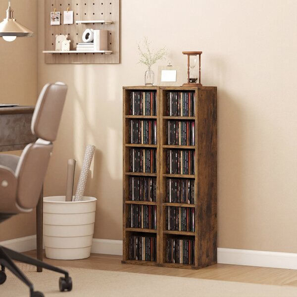 HOMCOM Set 2 Mobili Porta CD con Ripiani Regolabili per 204 CD in Legno, 21x22.5x88.5 cm, Marrone Rustico | Aosom Italy