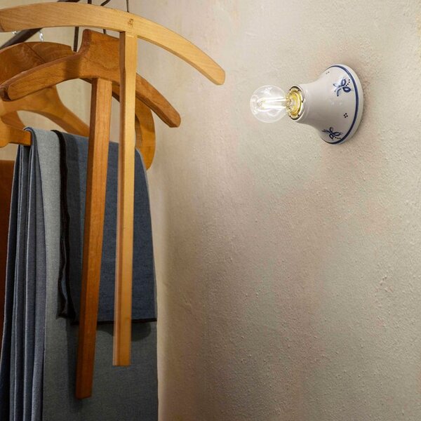 Plafoniera Classica Trieste Bianco Decorato Filo Blu 1 Luce E14