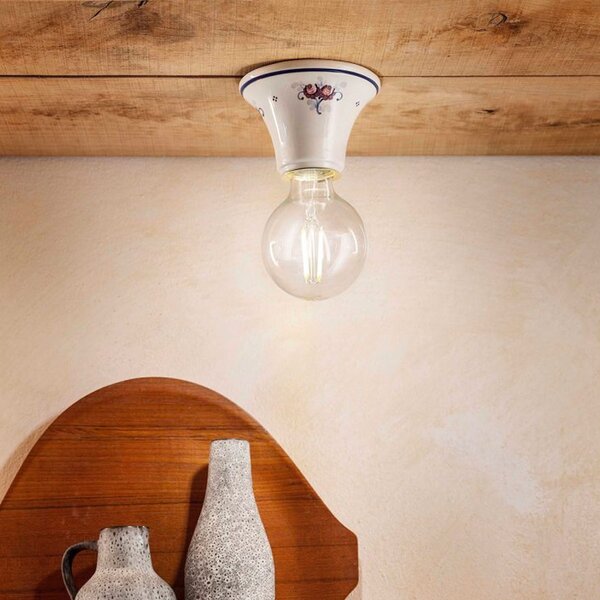 Plafoniera Classica Trieste Bianco Decorato Filo Blu 1 Luce E27