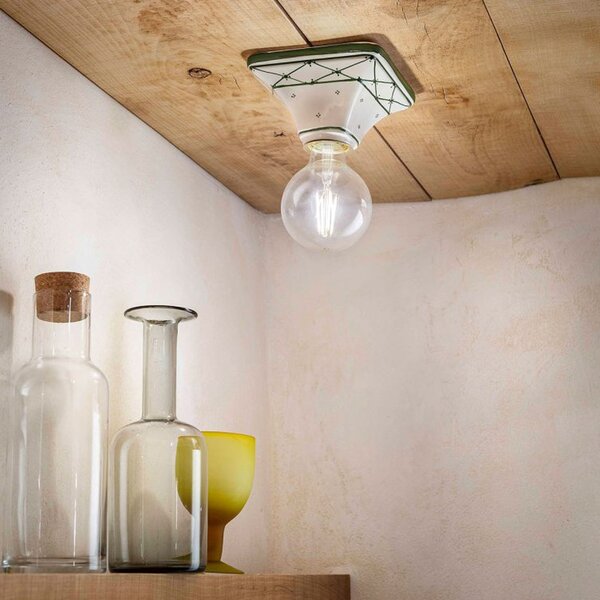 Plafoniera Classica Trieste Bianco Decorato Filo Verde Prato 1 Luce E27