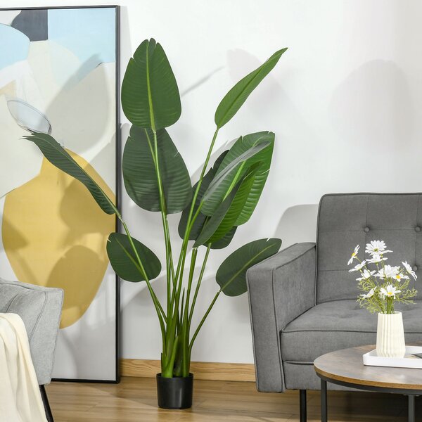 HOMCOM Albero Artificiale di Banano 160 cm con Vaso e 10 Foglie Realistiche, Pianta Finte Tropicale per Decorazioni Interni ed Esterni, Verde | Aosom Italy