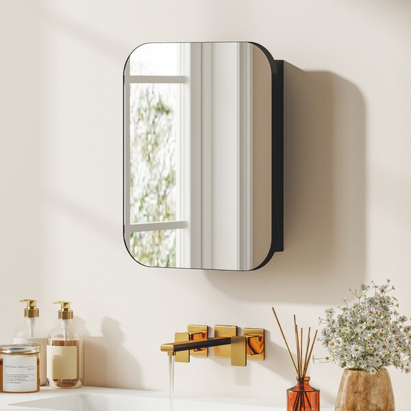HOMCOM Armadietto con Specchio Contenitore a 2 Ripiani Regolabili, in Legno e Vetro, 40.2x10.2x50.9 cm, Nero | Aosom Italy