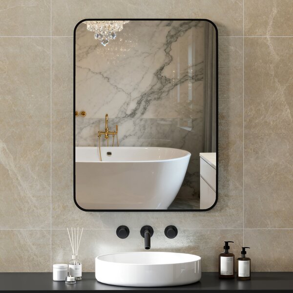 HOMCOM Specchio Bagno con Cornice in Metallo e Gancio, 60x2.5x80 cm, Nero | Aosom Italy