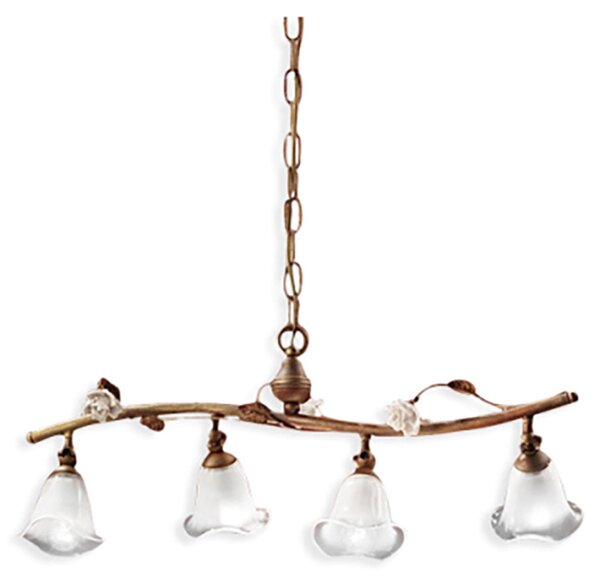 Lampadario Classico Siena Metallo E Ceramica Ruggine Decorato Lucido 4 Luci E14
