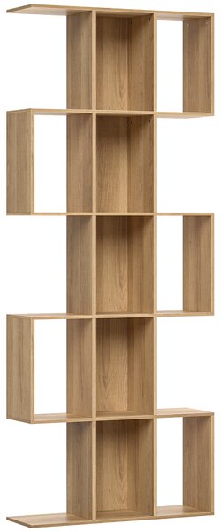 HOMCOM Libreria Scaffale a 5 Ripiani in Legno a Forma di S, Libreria Verticale Salvaspazio con 15 Compartimenti, Rovere | Aosom Italy