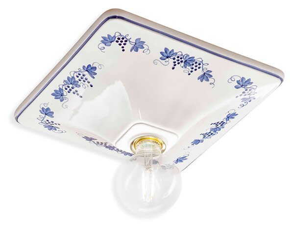 Plafoniera Quadrata Classica Trieste Bianco Decorato Filo Blu 1 Luce E27