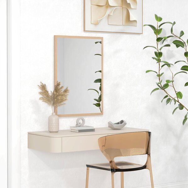 HOMCOM Specchio da Parete Rettangolare con Ganci, Specchio a Muro in Vetro e MDF, 50x70 cm, Color Legno | Aosom Italy