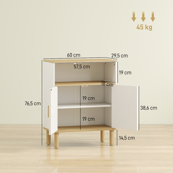HOMCOM Mobile Bagno Autoportante con Ripiano Regolabile, Bianco e Legno Naturale | Aosom Italy
