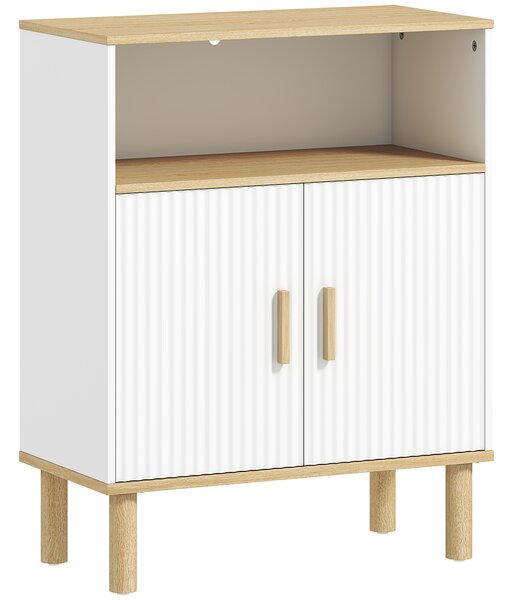 HOMCOM Mobile Bagno Autoportante con Ripiano Regolabile, Bianco e Legno Naturale | Aosom Italy