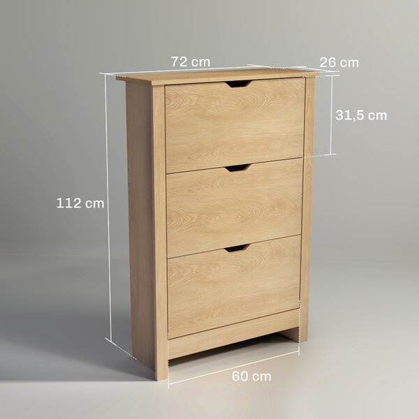 HOMCOM Scarpiera Slim per 18 Paia di Scarpe, 3 Cassetti con 2 Ripiani Regolabili e Rimovibili, 72x26x112 cm, Naturale | Aosom Italy
