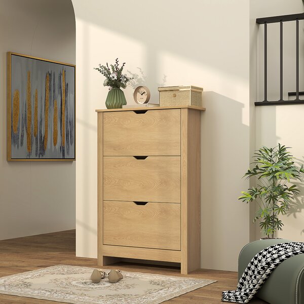 HOMCOM Scarpiera Slim per 18 Paia di Scarpe, 3 Cassetti con 2 Ripiani Regolabili e Rimovibili, 72x26x112 cm, Naturale | Aosom Italy