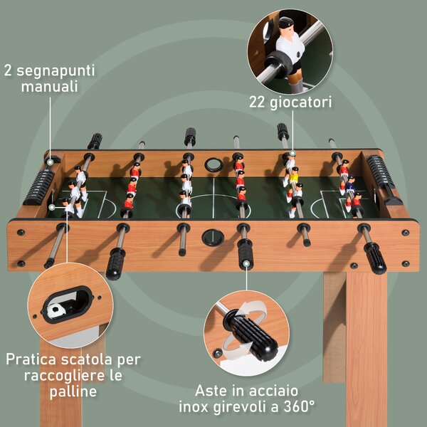 HOMCOM Calcio Balilla Professionale per Bambini con Aste in Legno MDF 87x43x78cm|Aosom