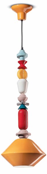 Sospensione Grande Vintage Decò Lariat Ceramica Giallo 1 Luce E27