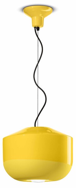 Sospensione Grande Vintage Decò Bellota Ceramica Giallo Limone 1 Luce E27