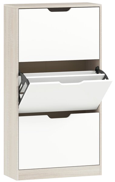 HOMCOM Scarpiera Salvaspazio Slim a 3 Cassetti per 18 Paia di Scarpe 62.5x26x117.5 cm, color Legno e Bianco | Aosom Italy