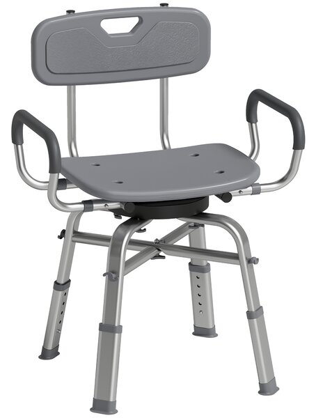 HOMCOM Sedia per Doccia Girevole ad Altezza Regolabile con Braccioli, Schienale, Capacità 150 kg, Grigio | Aosom Italy