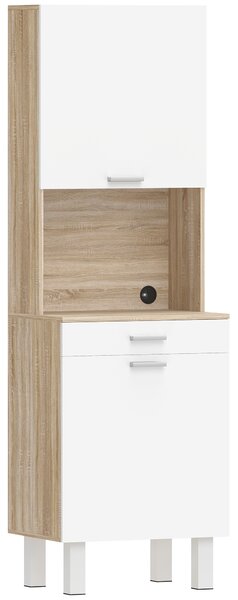 HOMCOM Buffet da cucina con Cassetto e Ripiani, Credenza alta con 2 ante e piano di lavoro, 55x40x174 cm, bianco e legno naturale | Aosom Italy