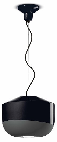 Sospensione Grande Vintage Decò Bellota Ceramica Nero Carbone 1 Luce E27