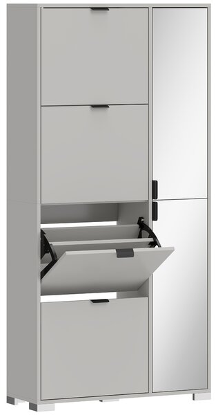 HOMCOM Scarpiera con Specchio, 4 Cassetti Ribalta, Scarpiera Ingresso, Grigio | Aosom Italy