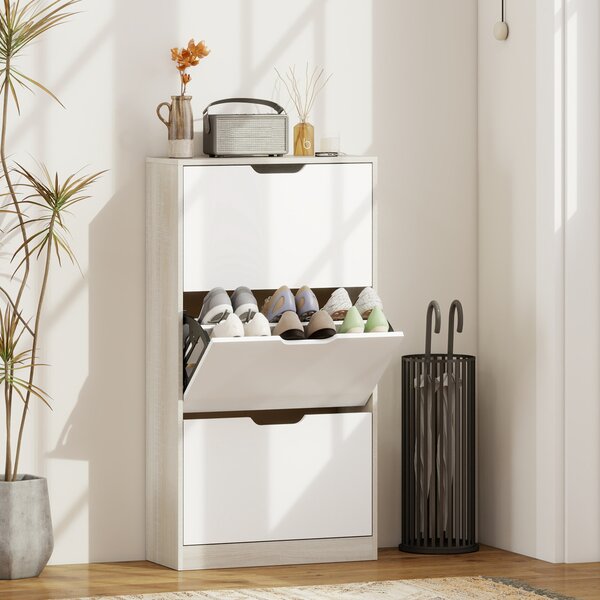 HOMCOM Scarpiera Salvaspazio Slim a 3 Cassetti per 18 Paia di Scarpe 62.5x26x117.5 cm, color Legno e Bianco | Aosom Italy