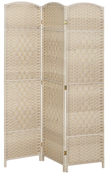 HOMCOM Paravento da Interno a 3 Pannelli Pieghevole, 135x180 cm, Separé Intrecciato in PP e Legno di Pino, Rovere | Aosom Italy