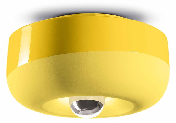 Plafoniera Vintage Decò Bellota Ceramica Giallo Limone 1 Luce E27