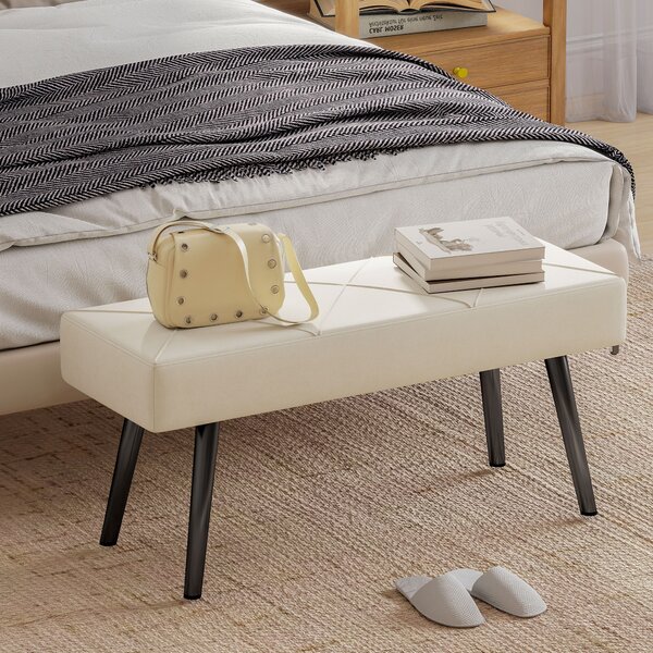 HOMCOM Panca Imbottita Ingresso e Soggiorno, Panca Fondoletto in Velluto con Gambe in Acciaio, 100x36x45cm, Crema | Aosom Italy