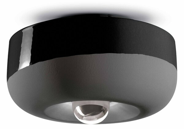 Plafoniera Vintage Decò Bellota Ceramica Nero Carbone 1 Luce E27