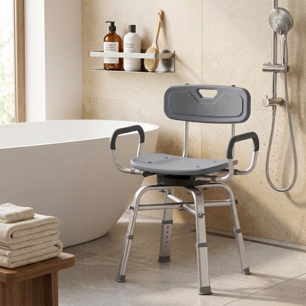 HOMCOM Sedia per Doccia Girevole ad Altezza Regolabile con Braccioli, Schienale, Capacità 150 kg, Grigio | Aosom Italy