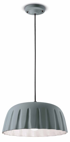 Sospensione Grande Vintage Decò Madame Gres Ceramica Grigio Tele 1 Luce E27