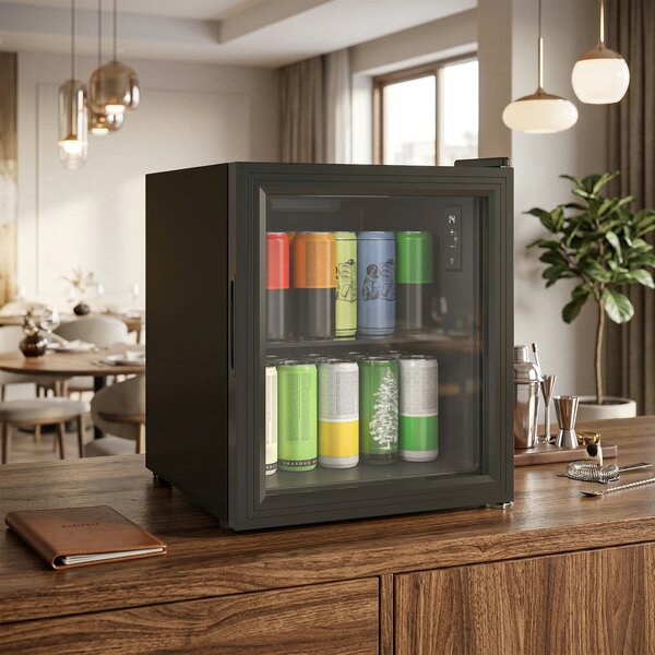 HOMCOM Mini Frigo da Ufficio 46L, 59 Lattine, Temperatura Regolabile 0-20℃ con Porta in Doppio Vetro Temperato, Nero | Aosom Italy