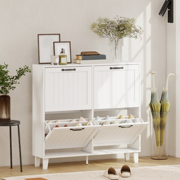 HOMCOM Mobile Scarpe, 4 Cassetti Ribaltabili, Salvaspazio con Ripiani Regolabili, Bianco | Aosom Italy