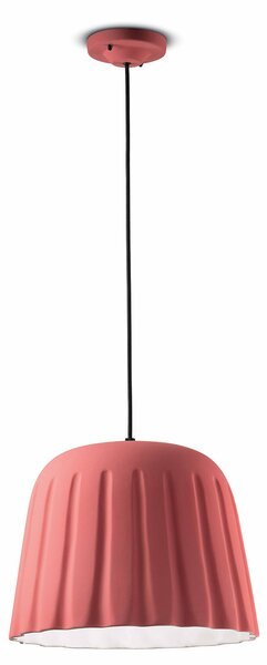 Sospensione Piccola Vintage Decò Madame Gres Ceramica Rosa Corallo 1 Luce E27