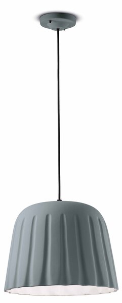 Sospensione Piccola Vintage Decò Madame Gres Ceramica Grigio Tele 1 Luce E27