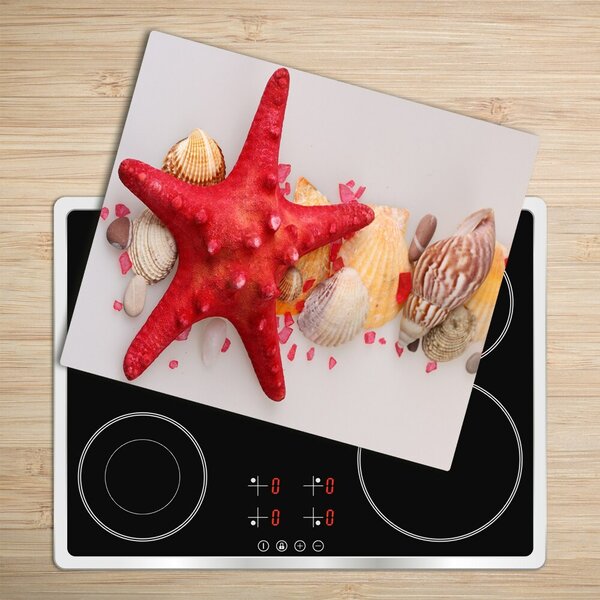 Tagliere in vetro Starfish e conchiglie 60x52 cm