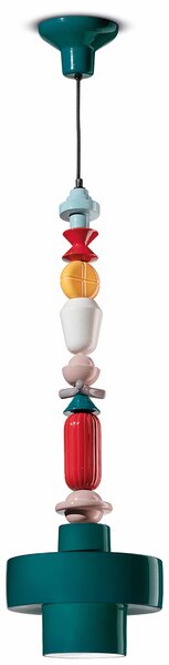Sospensione Grande Tonda Vintage Decò Lariat Ceramica Verde Petrolio 1 Luce E27