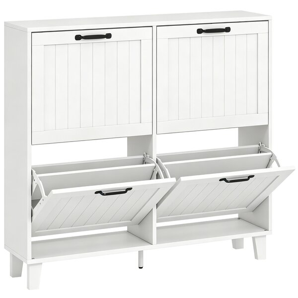 HOMCOM Mobile Scarpe, 4 Cassetti Ribaltabili, Salvaspazio con Ripiani Regolabili, Bianco | Aosom Italy