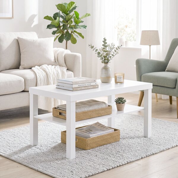 HOMCOM Tavolino da Salotto Rettangolare con Ampio Ripiano, 90×45×44.5 cm, Bianco | Aosom Italy