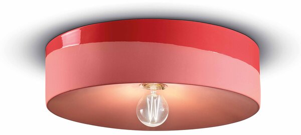 Plafoniera Grande Vintage Decò Pi Ceramica Rosso Corallo 1 Luce E27