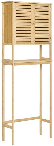 Kleankin Mobile Bagno Sopra WC Salvaspazio in Bambù e MDF, Scaffale per Lavatrice con Armadietto a 2 Ante, 60x23x173cm