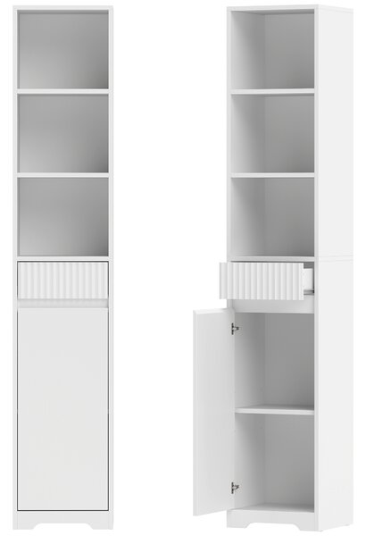HOMCOM Mobile da Bagno Alto con 3 Ripiani Aperti, 1 Cassetto e 1 Armadietto Regolabile, 33x30x172 cm, Bianco | Aosom Italy
