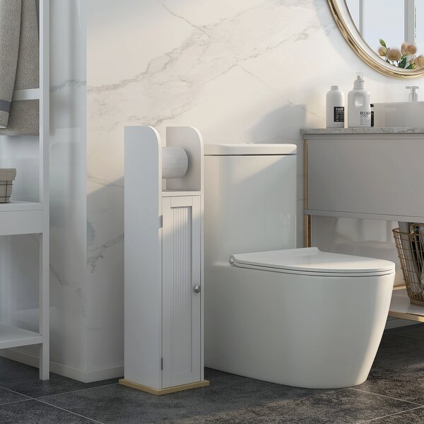 Kleankin Mobile Bagno Salvaspazio con Porta Carta Igienica e Ripiani, Mobiletto Stretto Moderno per Lavanderia, 20x20x80 cm, Bianco | Aosom Italy
