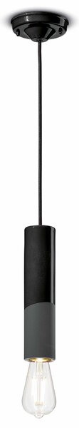 Sospensione Piccola Vintage Decò Pi Ceramica Nero Carbone 1 Luce E27